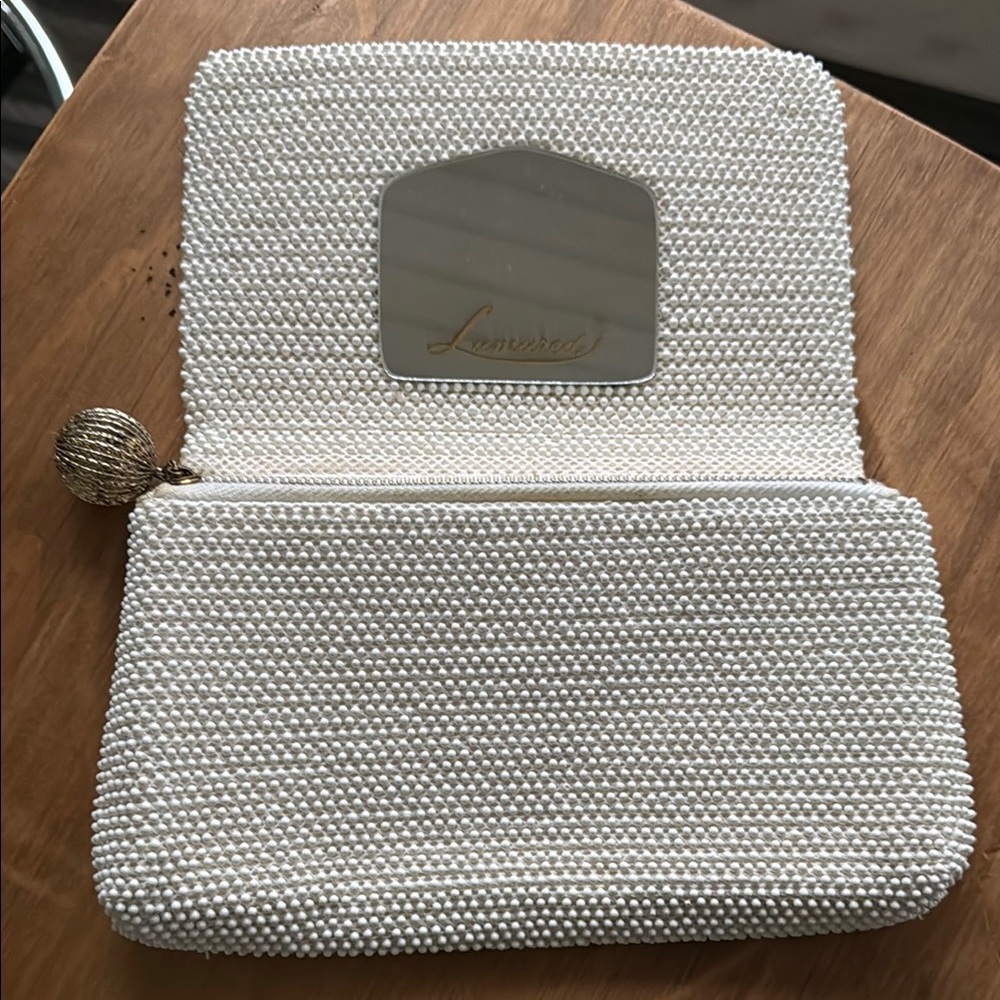 Vintage Lumured Cream Beaded Clutch Wristlet Purse Bag - Picture 5 of 10